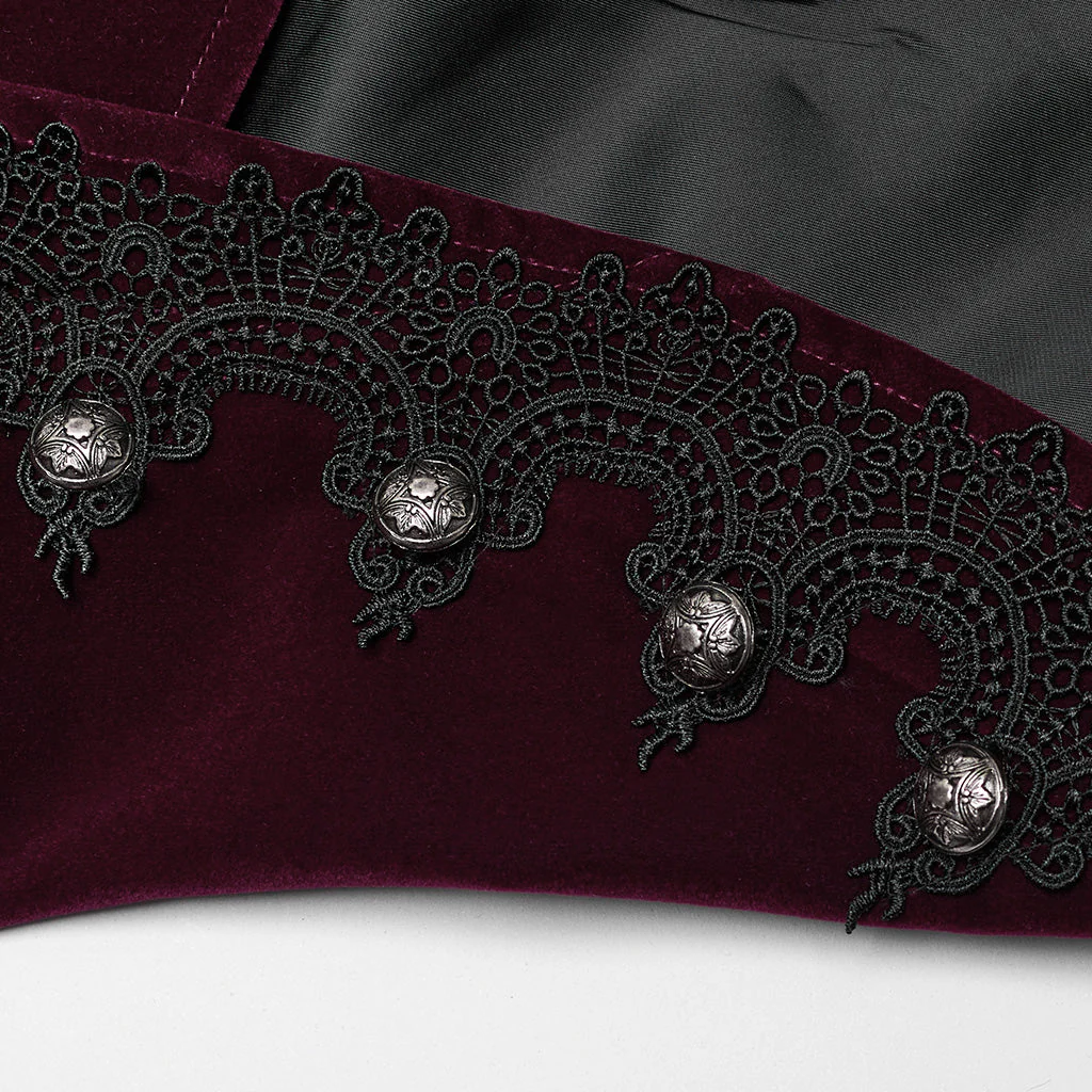 WY-1637XCF Elegant Victorian Gothic Coat Velvet High Neck Lace Trim - Image 8