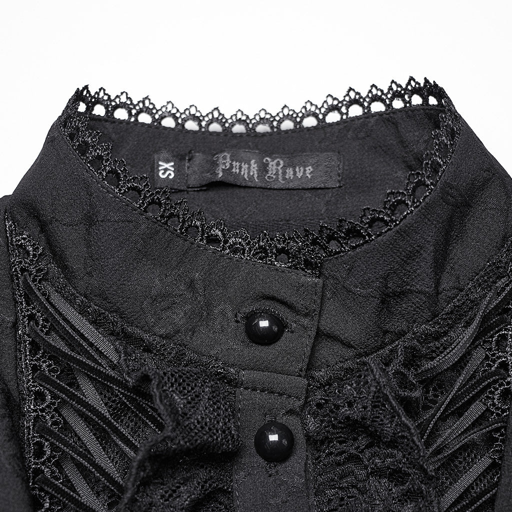 WY-1640CCF Elegant Gothic Double-Collar Lace-Up Blouse with Puff Sleeves - Image 7