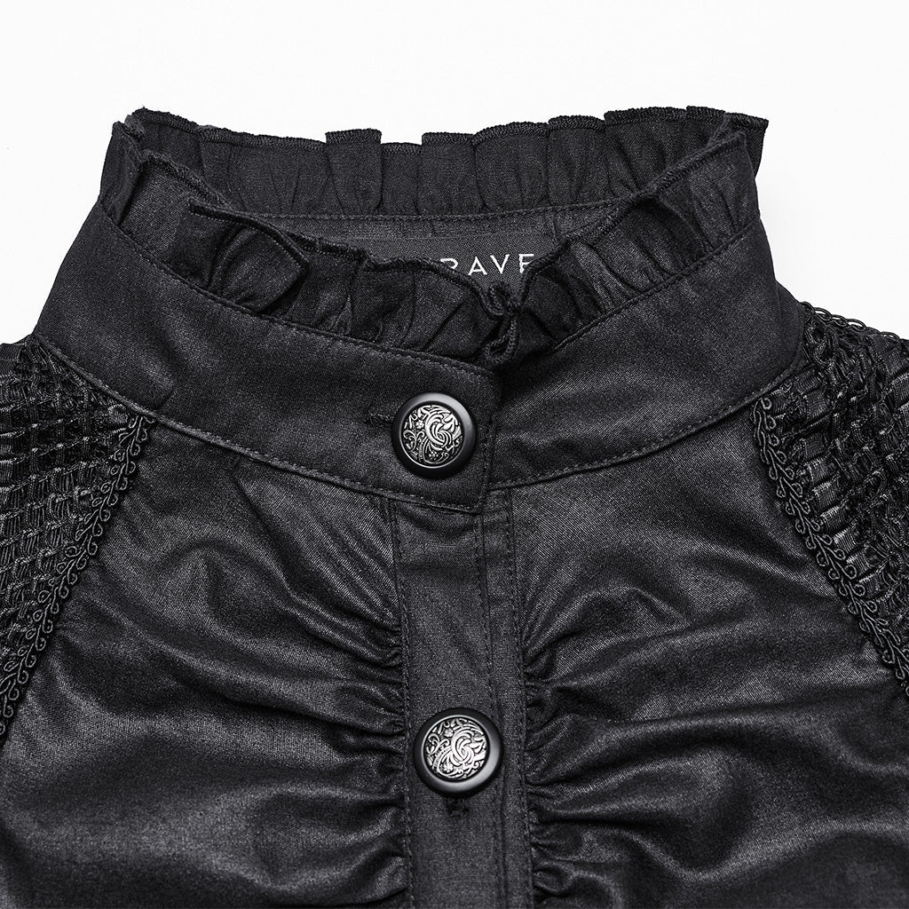 WY-1641CCF Gothic Pleated Lace Lantern Sleeve Mesh Shirt - Image 7