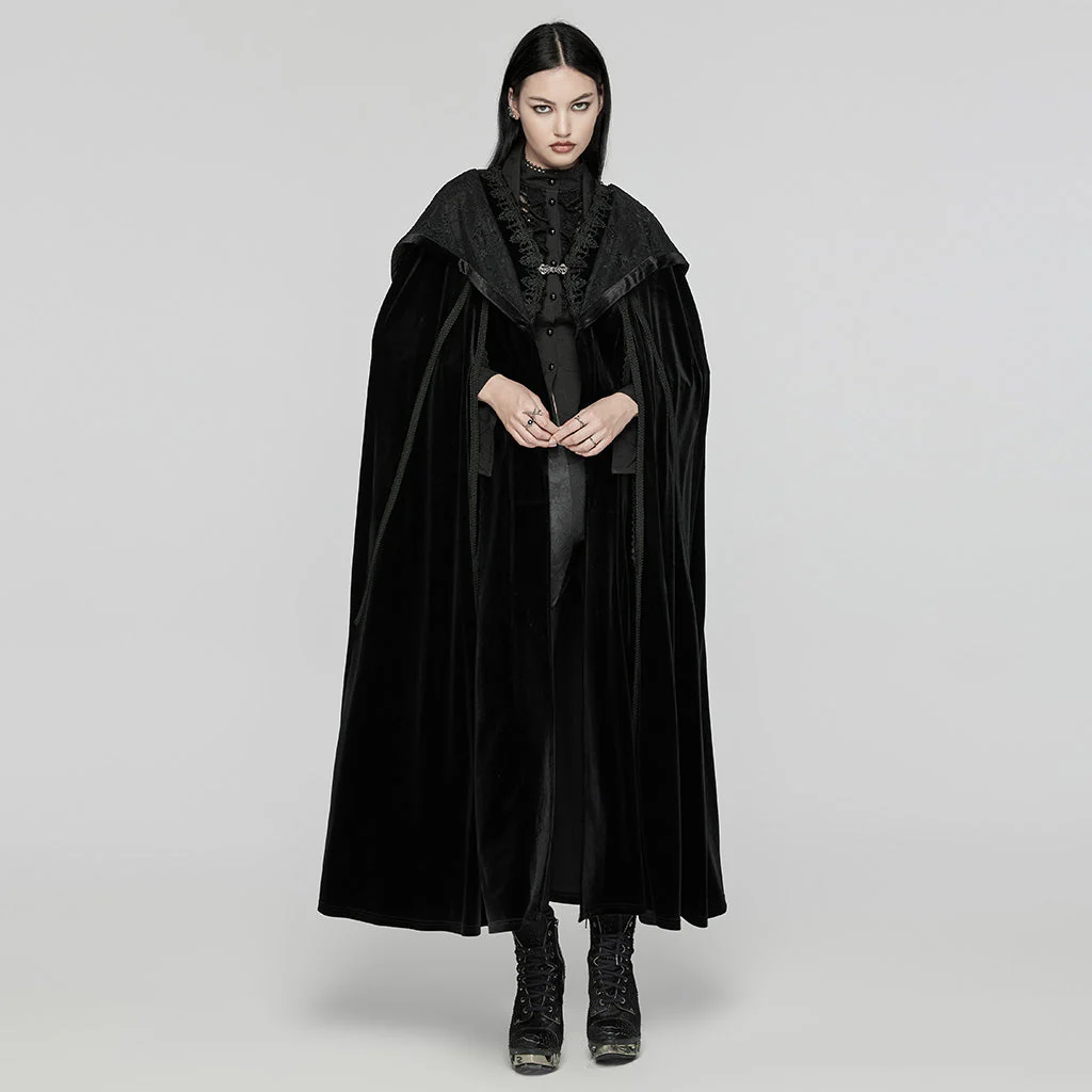 WY-1642DPF Velvet Gothic Coat with Hood and Lace Detailing - Image 5