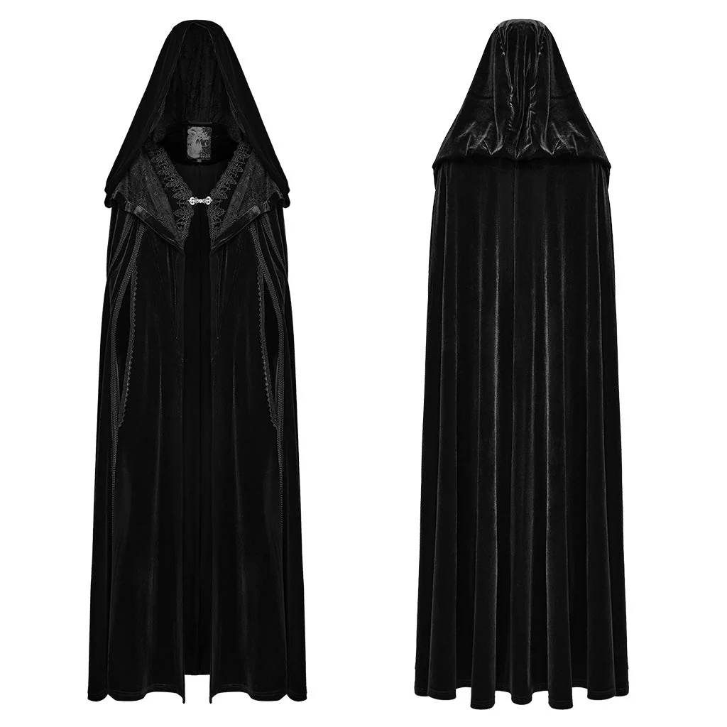 WY-1642DPF Velvet Gothic Coat with Hood and Lace Detailing - Image 6