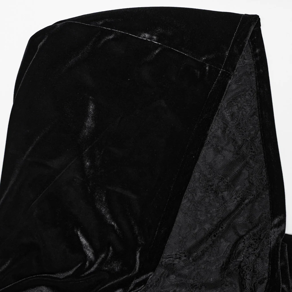 WY-1642DPF Velvet Gothic Coat with Hood and Lace Detailing - Image 8