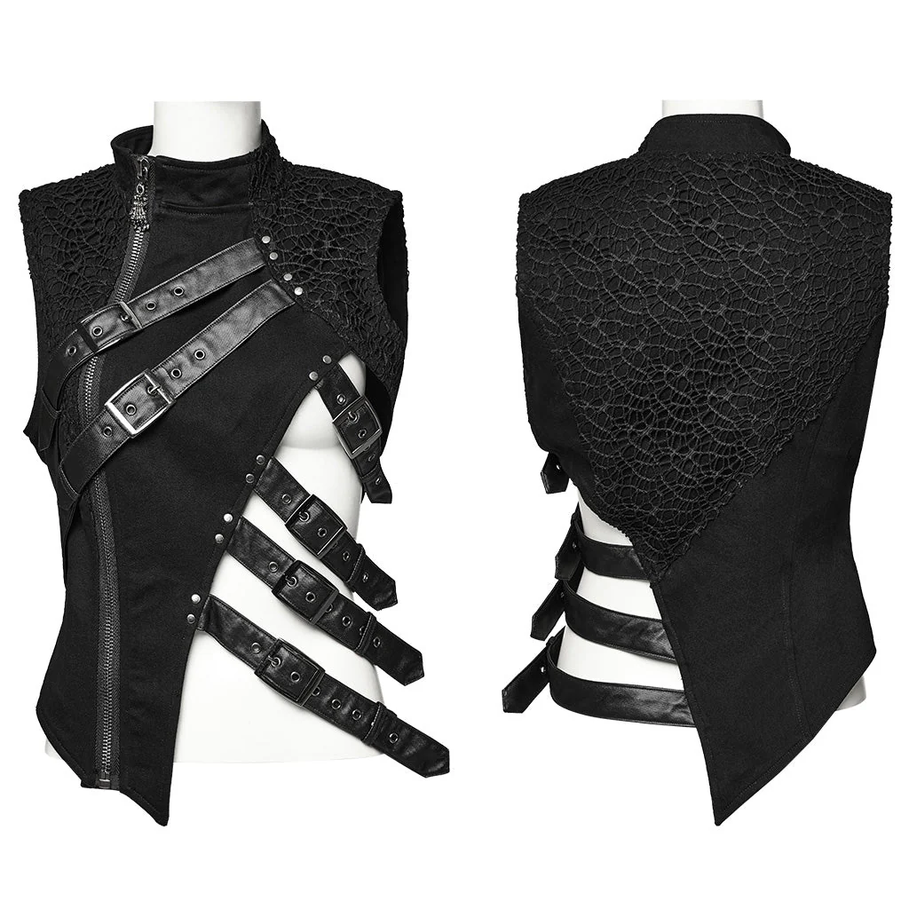 WY-1647MJF Edgy Punk Vest with Asymmetrical Leather Straps Design - Image 16
