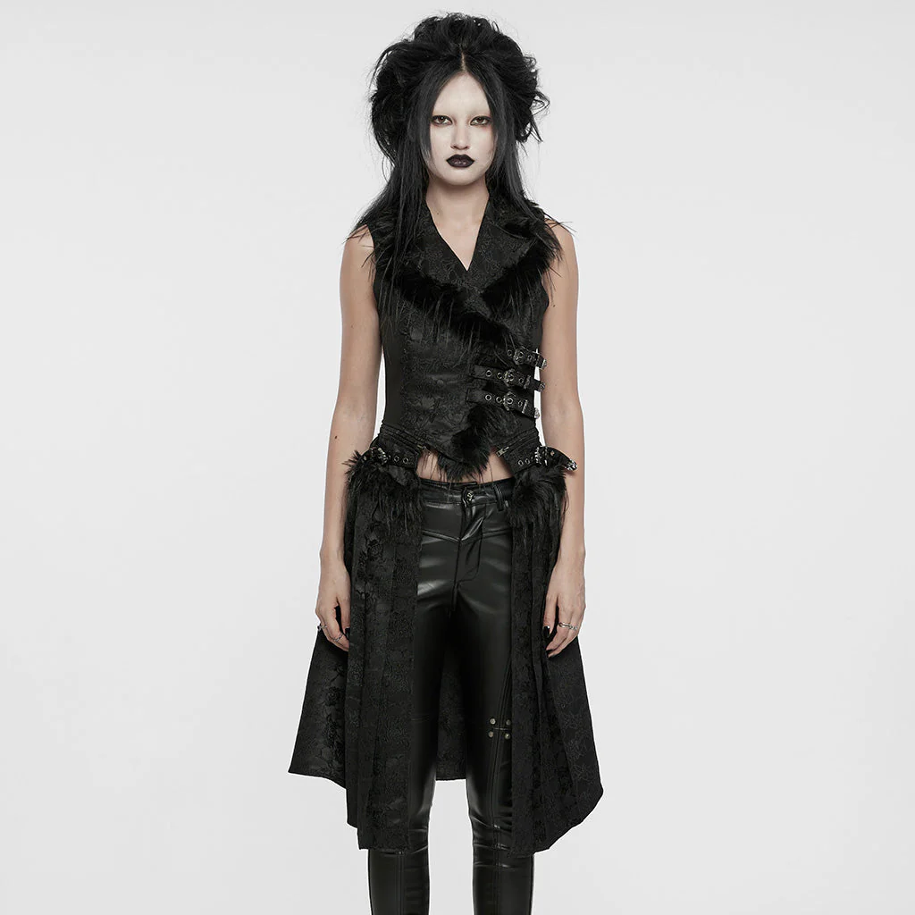 WY-1650MJF Gothic Vest Long Tail Detachable Faux Fur Trim - Image 11
