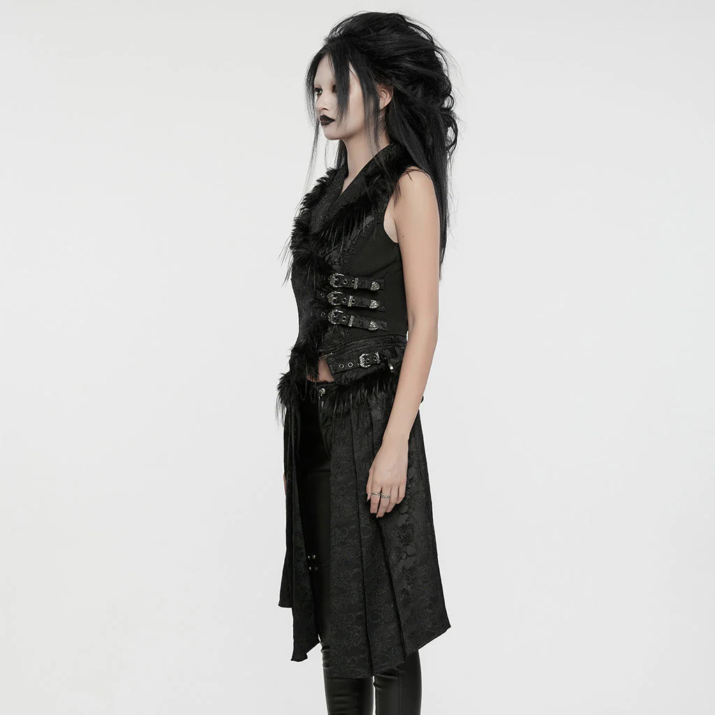 WY-1650MJF Gothic Vest Long Tail Detachable Faux Fur Trim - Image 3
