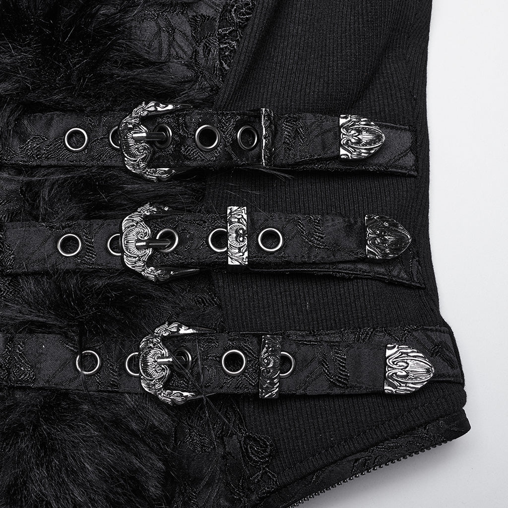 WY-1650MJF Gothic Vest Long Tail Detachable Faux Fur Trim - Image 7