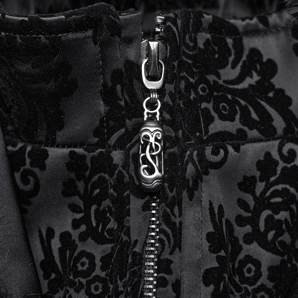 WY-1651LCF Gothic Velvet Long Coat with Feathered Hood Cuffs Trim - Image 16