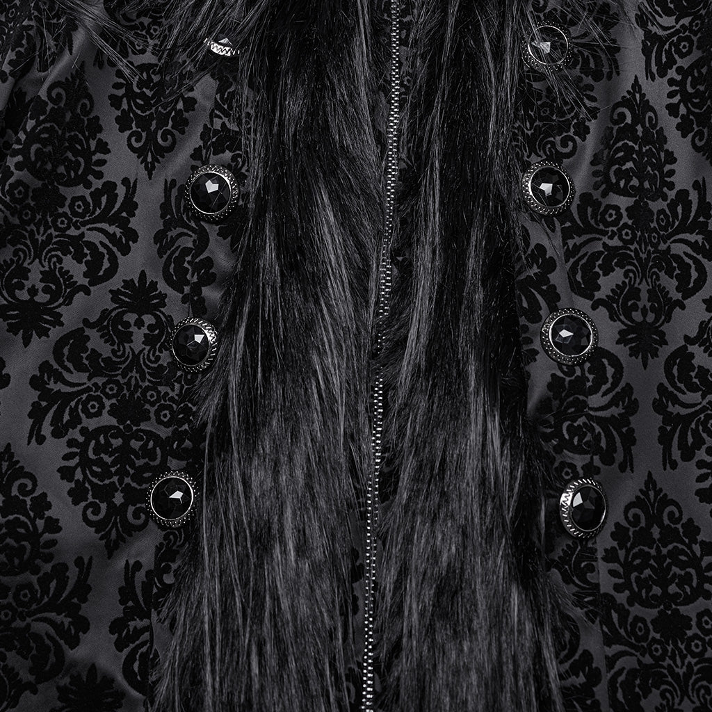 WY-1651LCF Gothic Velvet Long Coat with Feathered Hood Cuffs Trim - Image 17