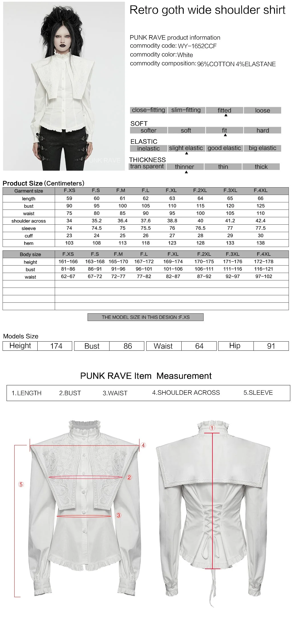 WY-1652CCF Wide Shoulder Embroidered Gothic Shirt with High Collar Design - Image 11