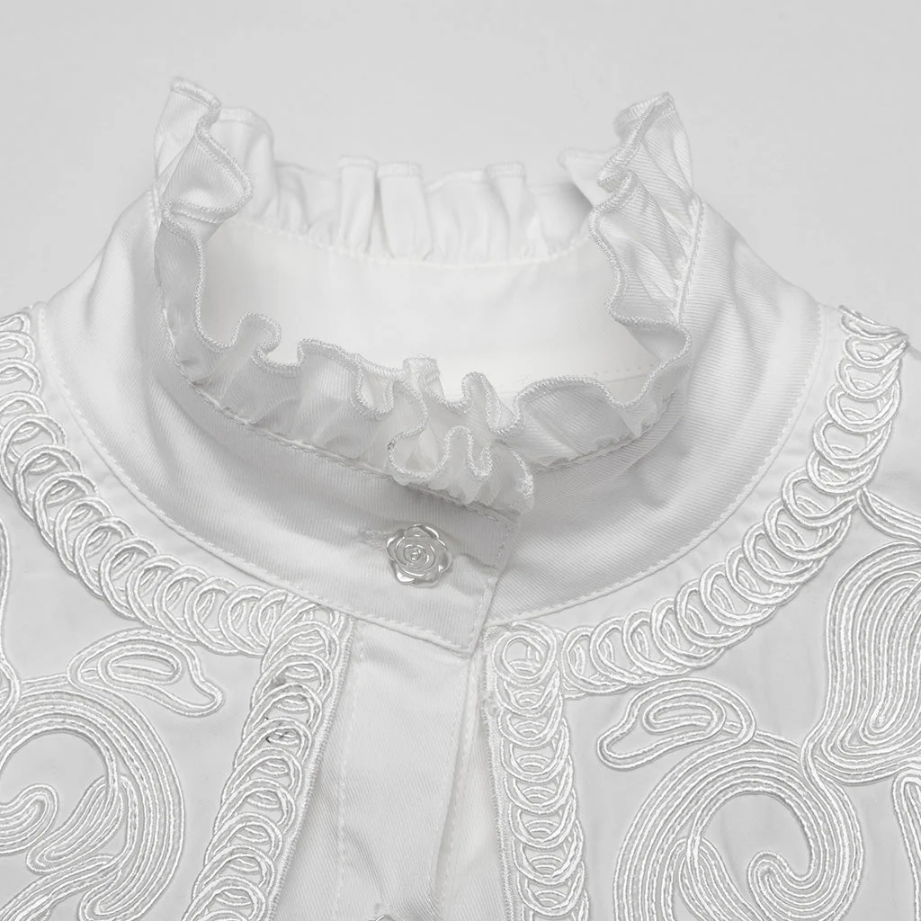 WY-1652CCF Wide Shoulder Embroidered Gothic Shirt with High Collar Design - Image 17