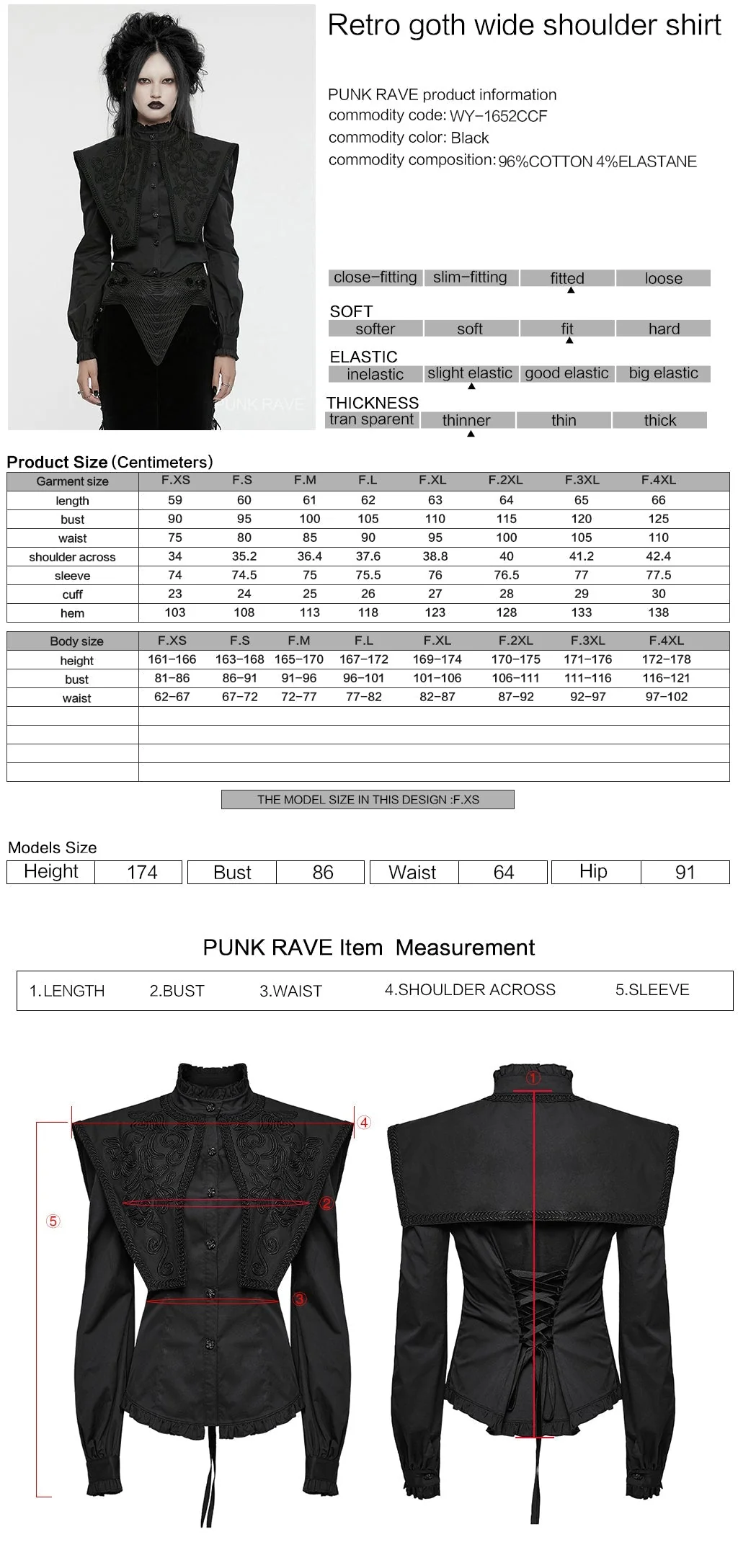 WY-1652CCF Wide Shoulder Embroidered Gothic Shirt with High Collar Design - Image 21