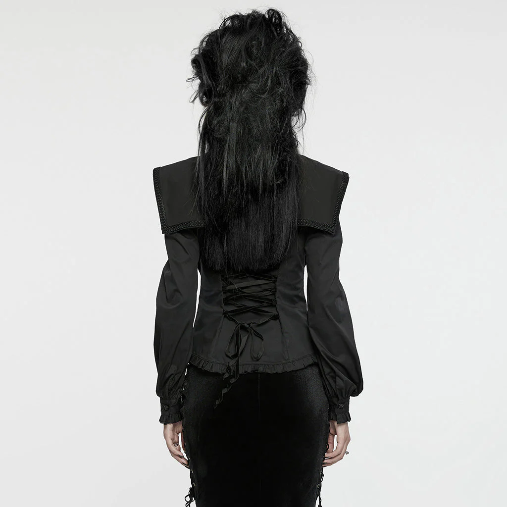 WY-1652CCF Wide Shoulder Embroidered Gothic Shirt with High Collar Design - Image 23