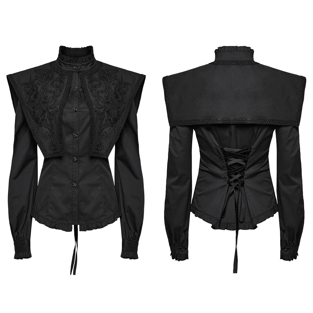 WY-1652CCF Wide Shoulder Embroidered Gothic Shirt with High Collar Design - Image 25
