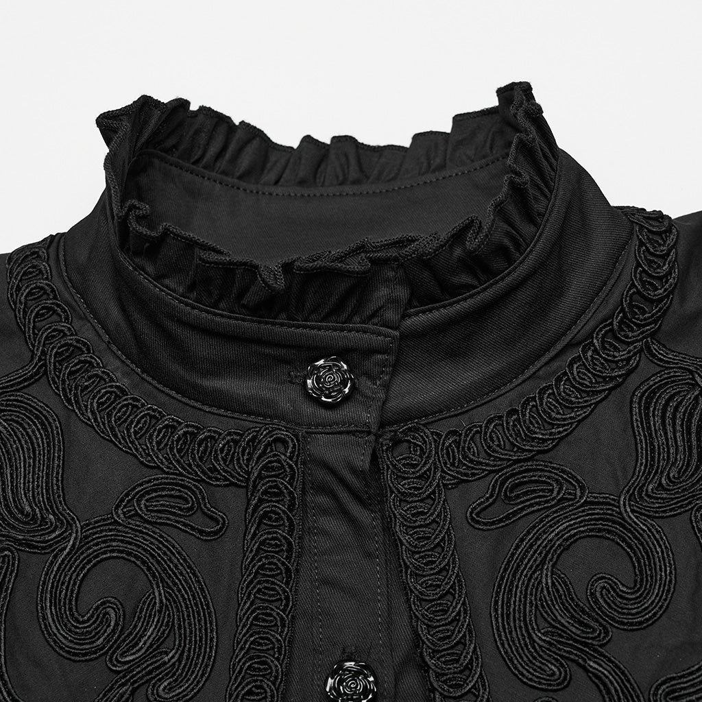 WY-1652CCF Wide Shoulder Embroidered Gothic Shirt with High Collar Design - Image 26