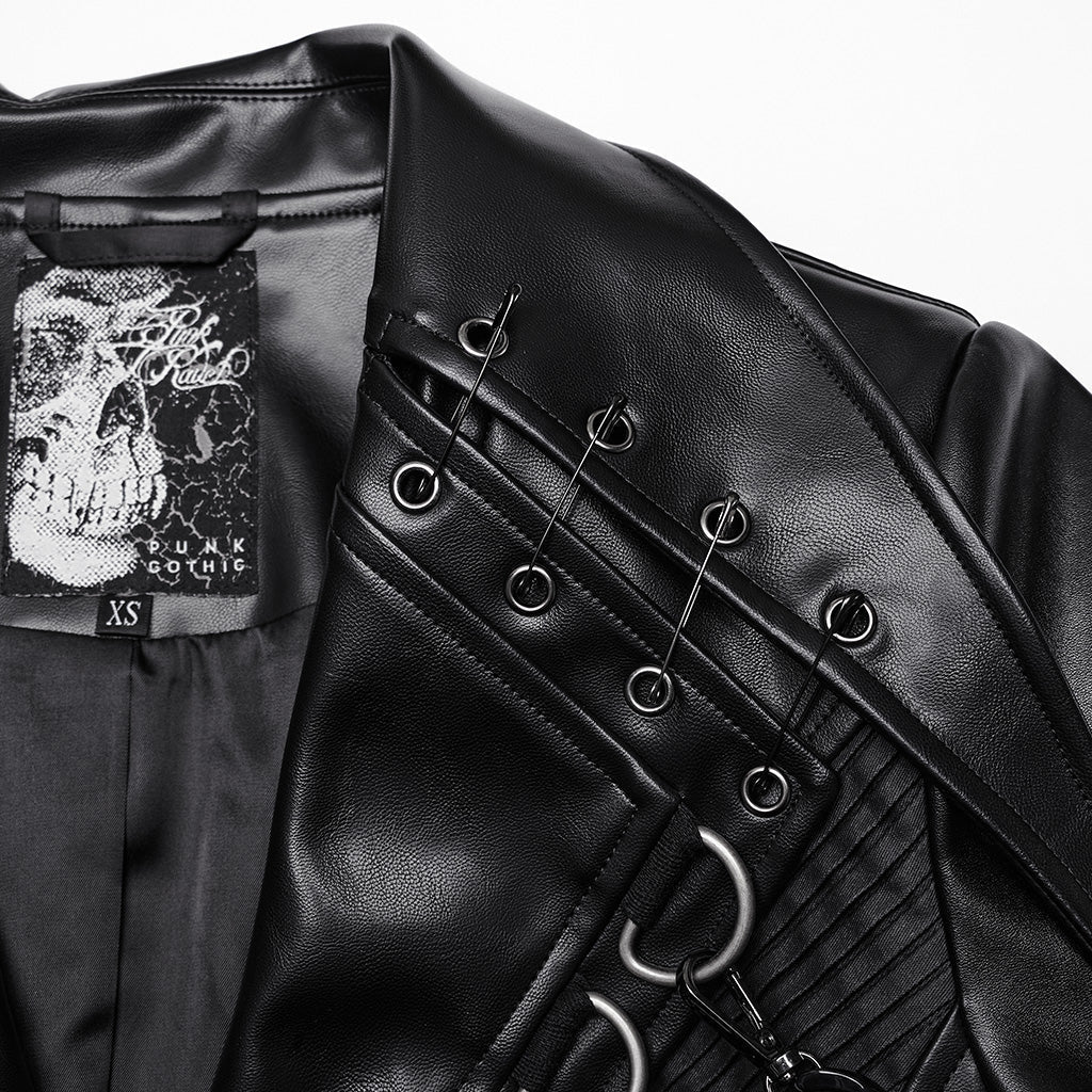 WY-1655PCF Gothic Punk Long Leather Coat with Buckle Details - Image 16