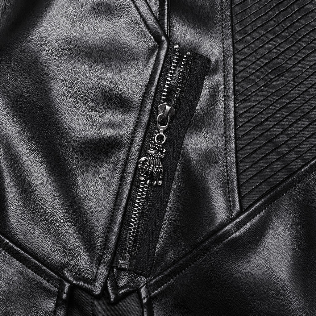 WY-1655PCF Gothic Punk Long Leather Coat with Buckle Details - Image 19
