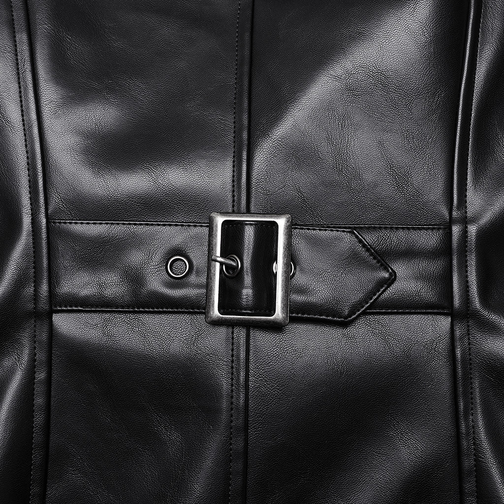 WY-1655PCF Gothic Punk Long Leather Coat with Buckle Details - Image 9