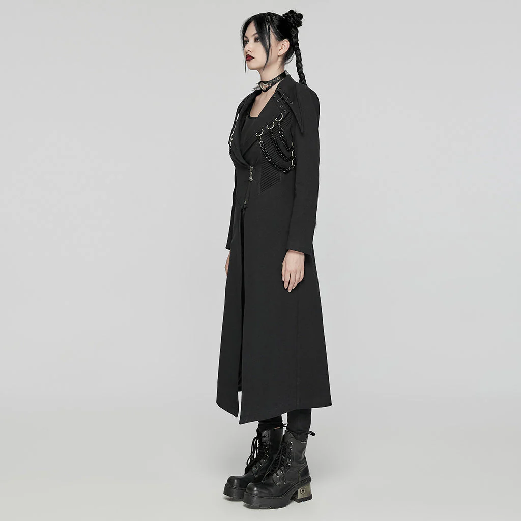 WY-1655XCF Gothic Punk Coat with Chains and Decorative Zipper Details - Image 13