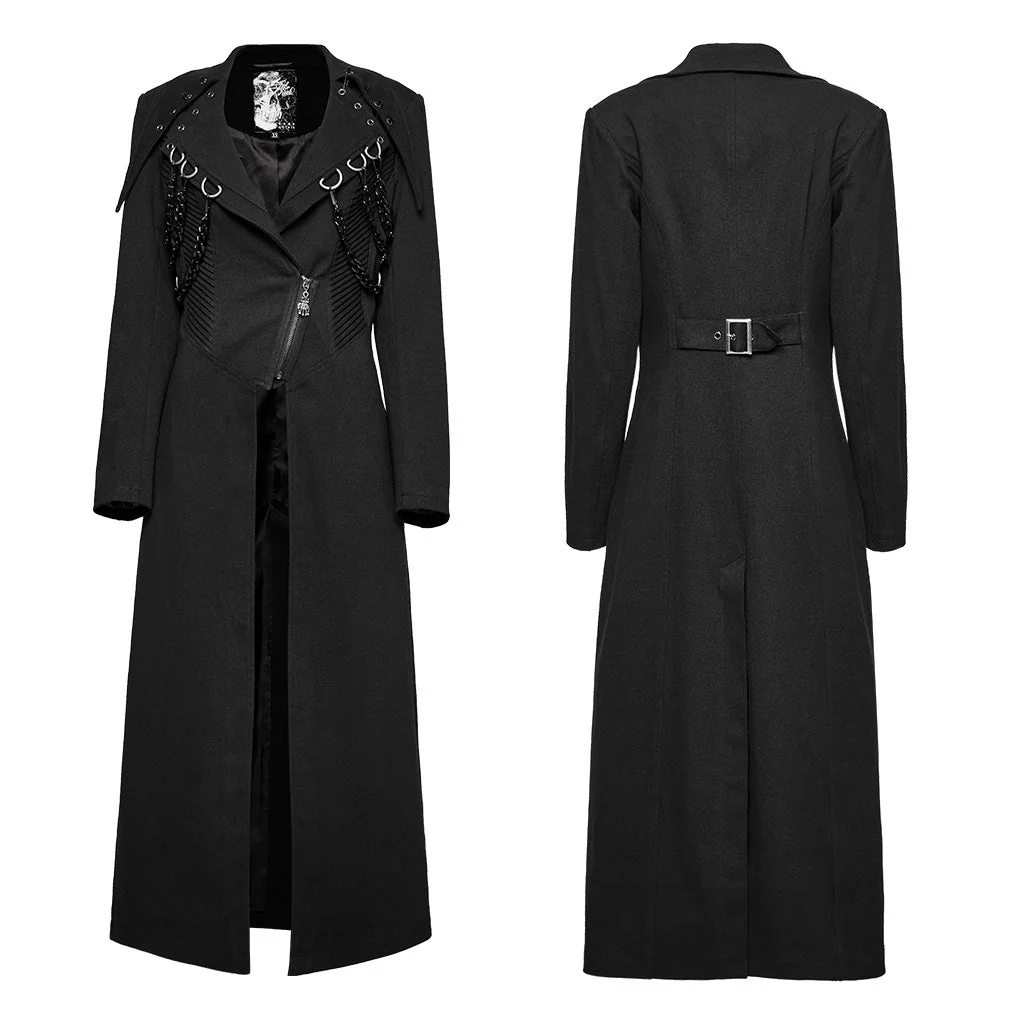WY-1655XCF Gothic Punk Coat with Chains and Decorative Zipper Details - Image 16