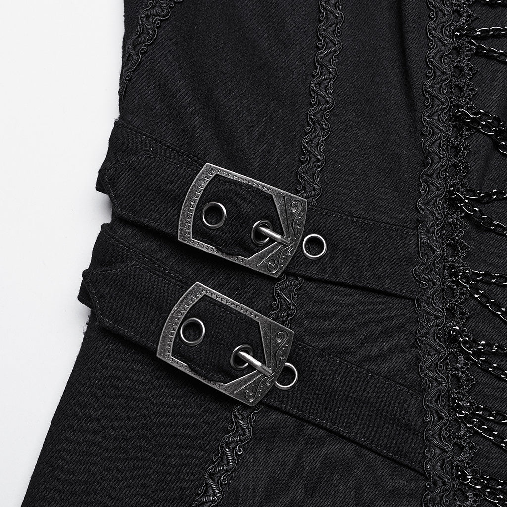 WY-1656NCF Gothic Long Black Punk Coat with Chain Details - Image 18