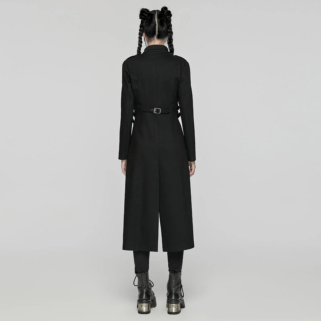 WY-1656NCF Gothic Long Black Punk Coat with Chain Details - Image 23