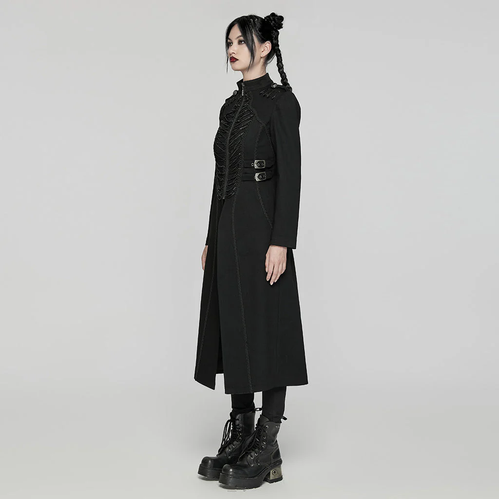WY-1656NCF Gothic Long Black Punk Coat with Chain Details - Image 3