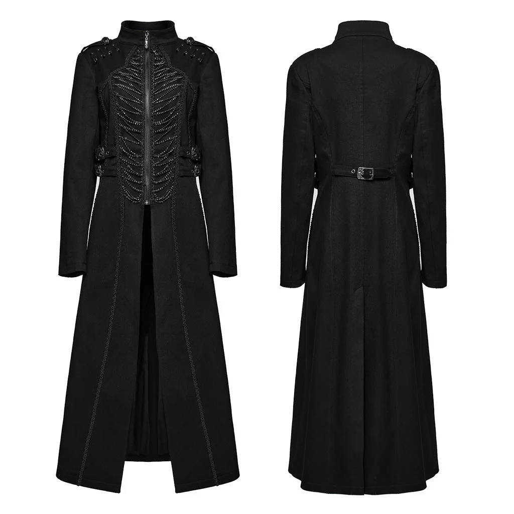 WY-1656NCF Gothic Long Black Punk Coat with Chain Details - Image 6