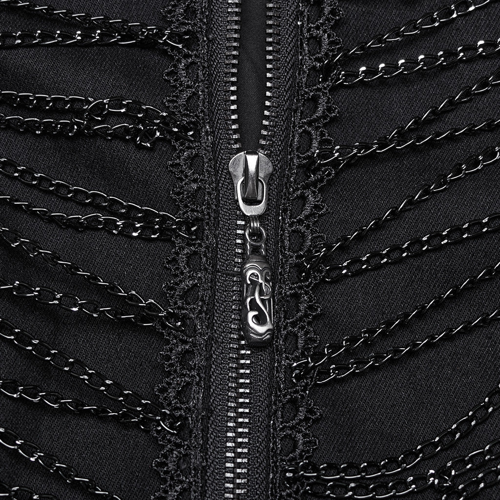 WY-1656NCF Gothic Long Black Punk Coat with Chain Details - Image 7
