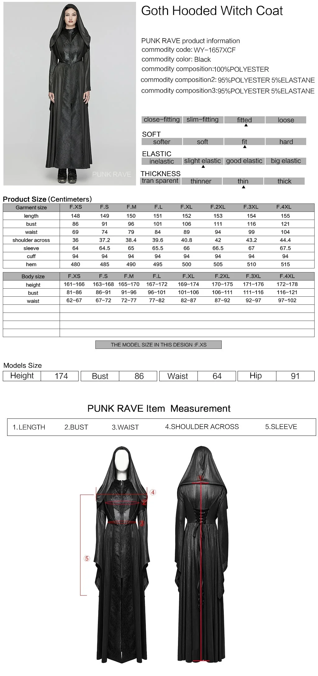 WY-1657XCF Gothic Hooded Long Coat with Elegant Brocade Details - Image 12