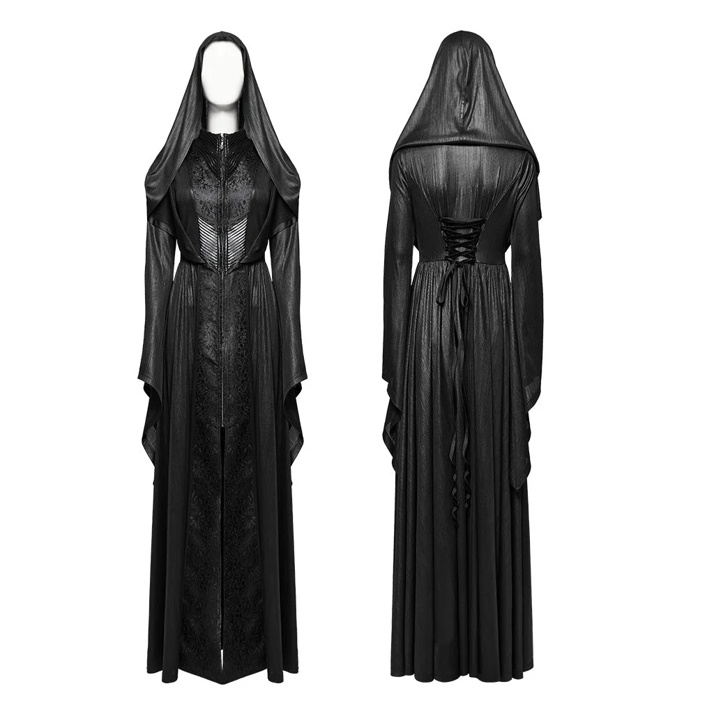 WY-1657XCF Gothic Hooded Long Coat with Elegant Brocade Details - Image 6