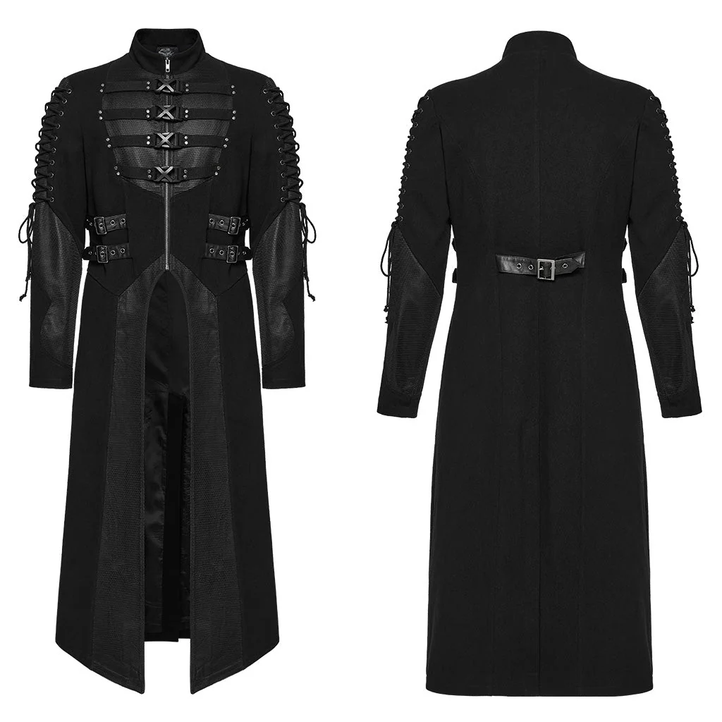 WY-1660XCM Gothic Steampunk Trench Punk Coat Buckle Strap Long Jacket - Image 6