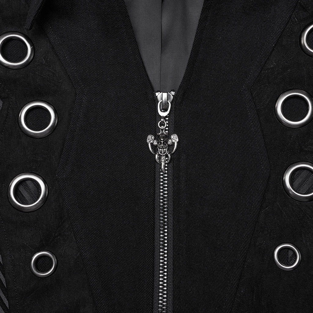 WY-1662XCM Long Black Gothic Trench Punk Coat Buttoned Detail - Image 7