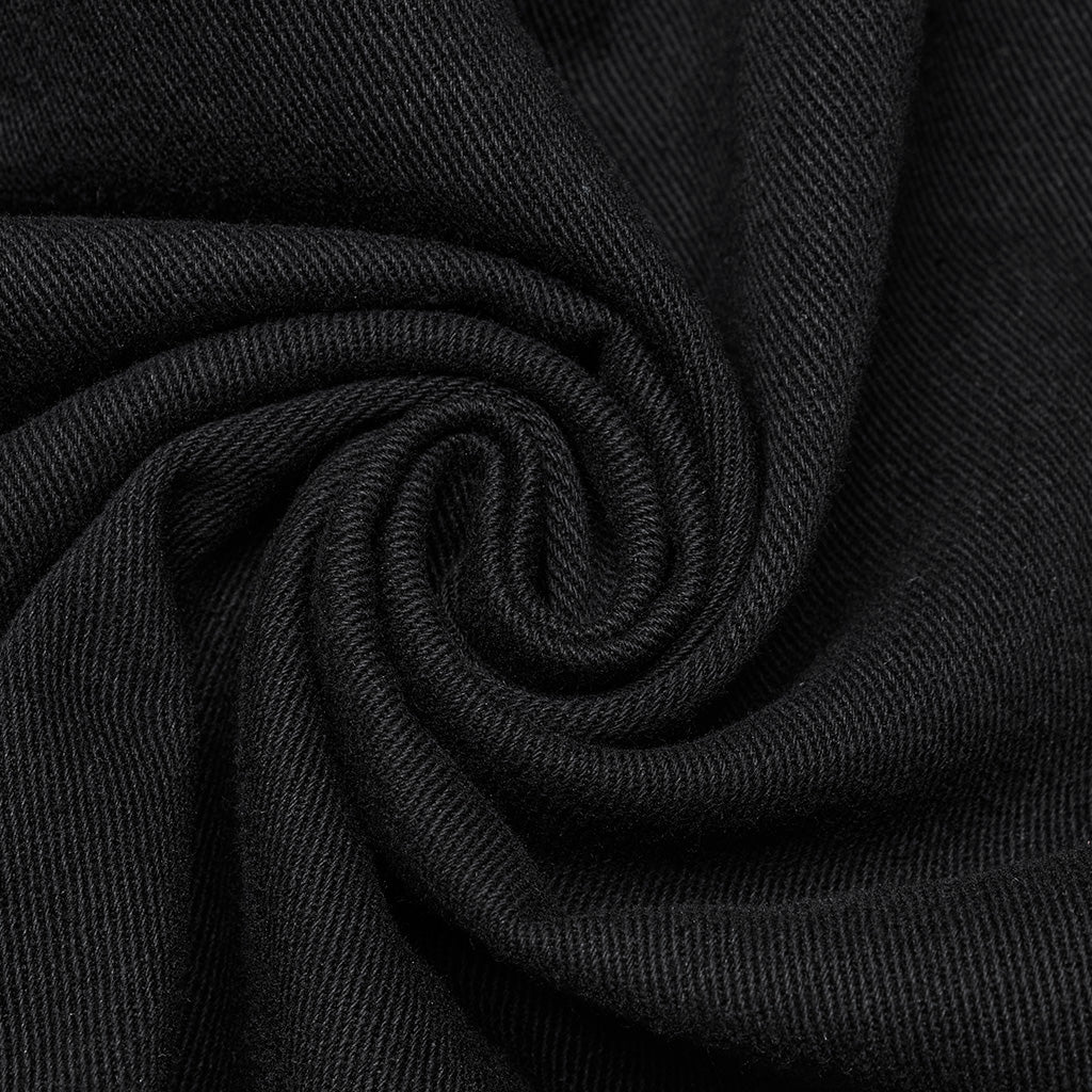 WY-1662XCM Long Black Gothic Trench Punk Coat Buttoned Detail - Image 9