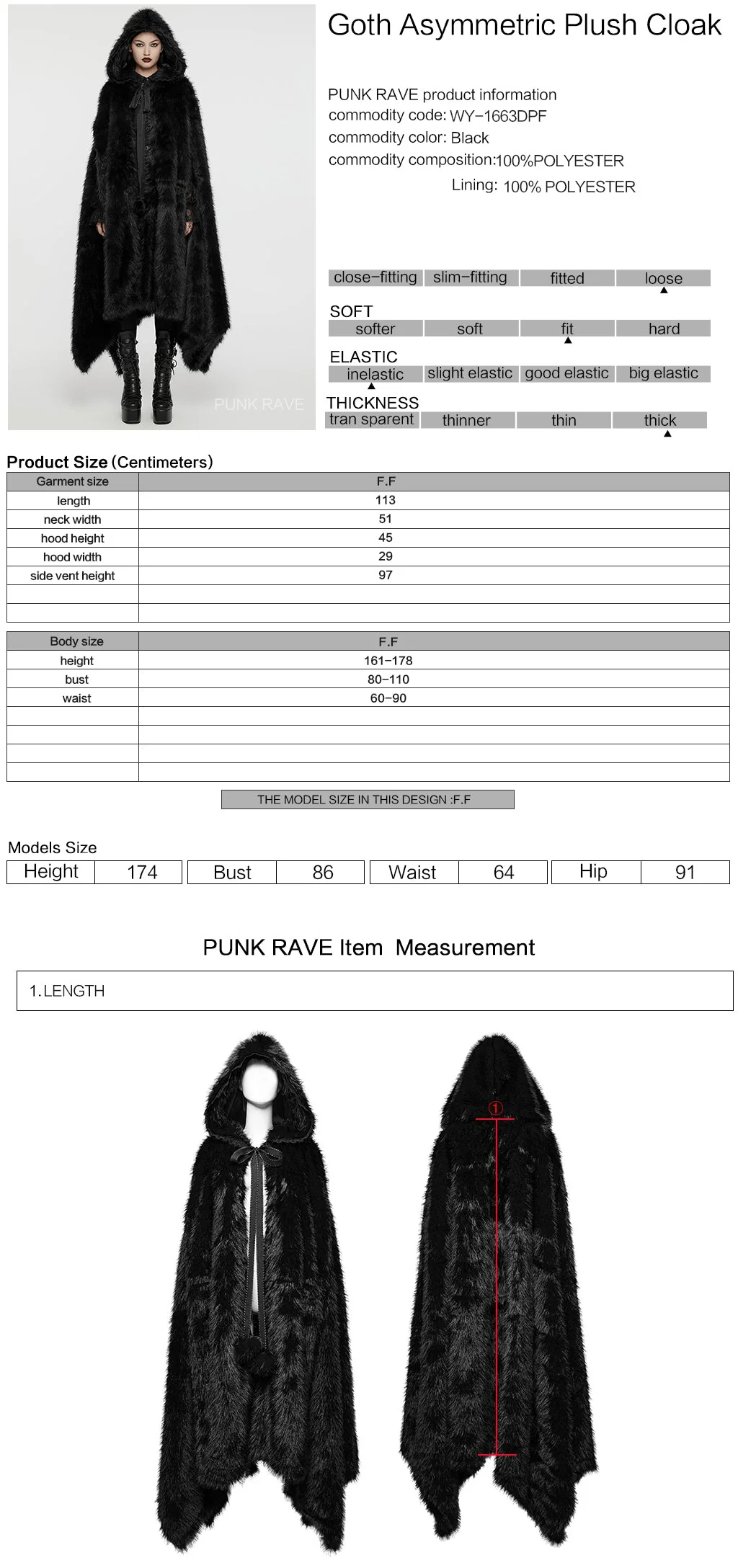 WY-1663DPF Gothic Asymmetric Plush Coat with Hooded Design - Image 2