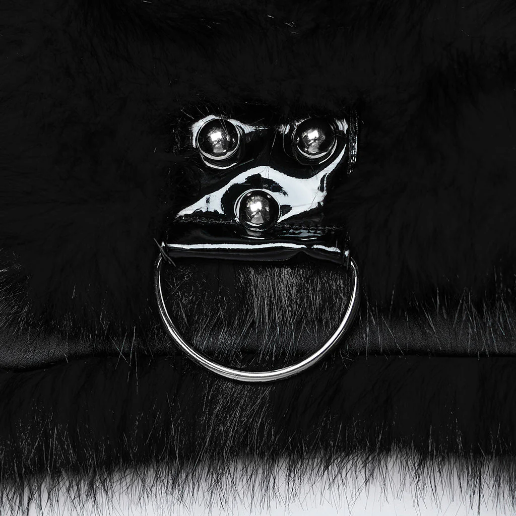 WY-1664XDF Gothic Punk Fur Jacket with Buckle Strap Details - Image 19