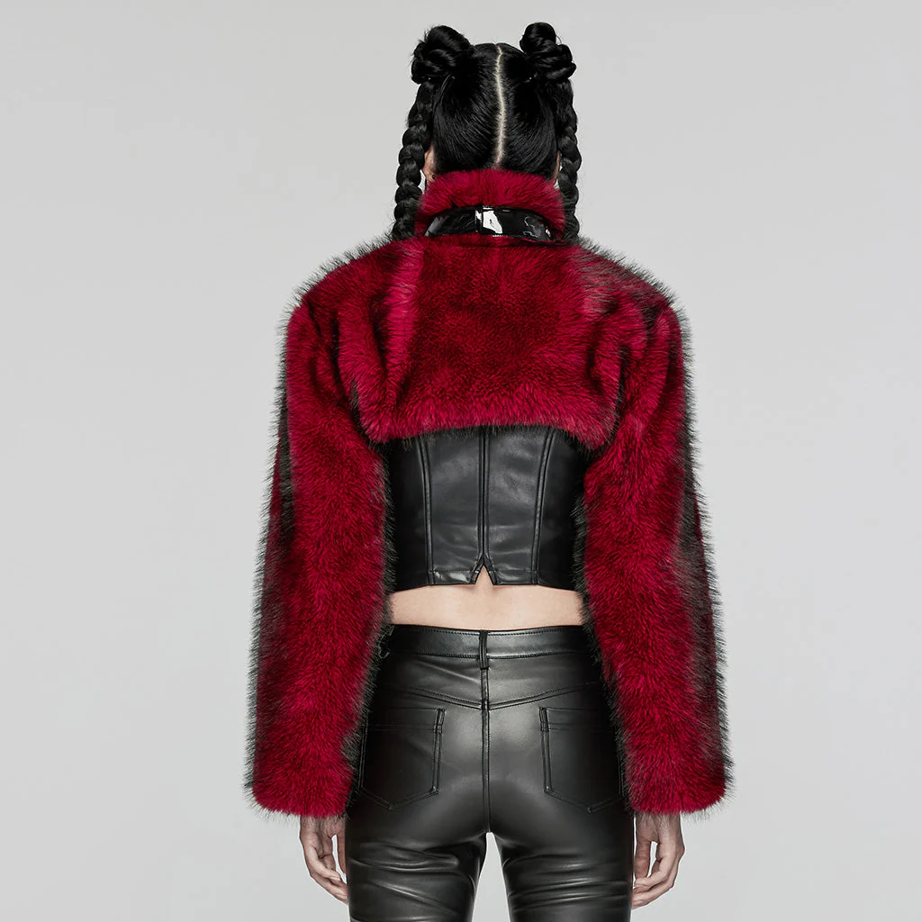 WY-1664XDF Gothic Punk Fur Jacket with Buckle Strap Details - Image 24