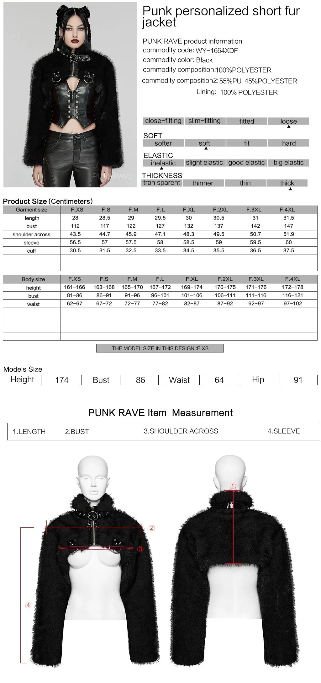 WY-1664XDF Gothic Punk Fur Jacket with Buckle Strap Details - Image 31