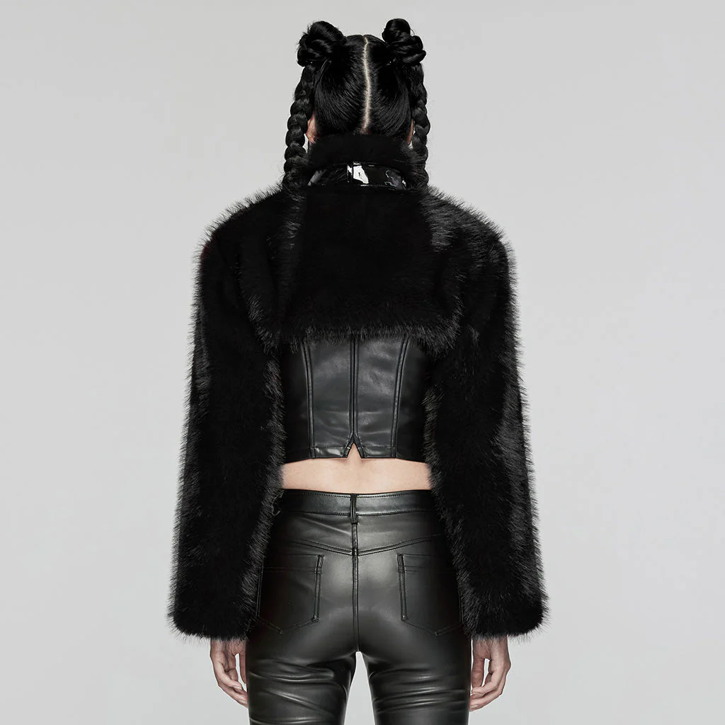 WY-1664XDF Gothic Punk Fur Jacket with Buckle Strap Details - Image 34