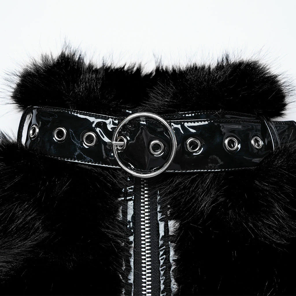 WY-1664XDF Gothic Punk Fur Jacket with Buckle Strap Details - Image 37