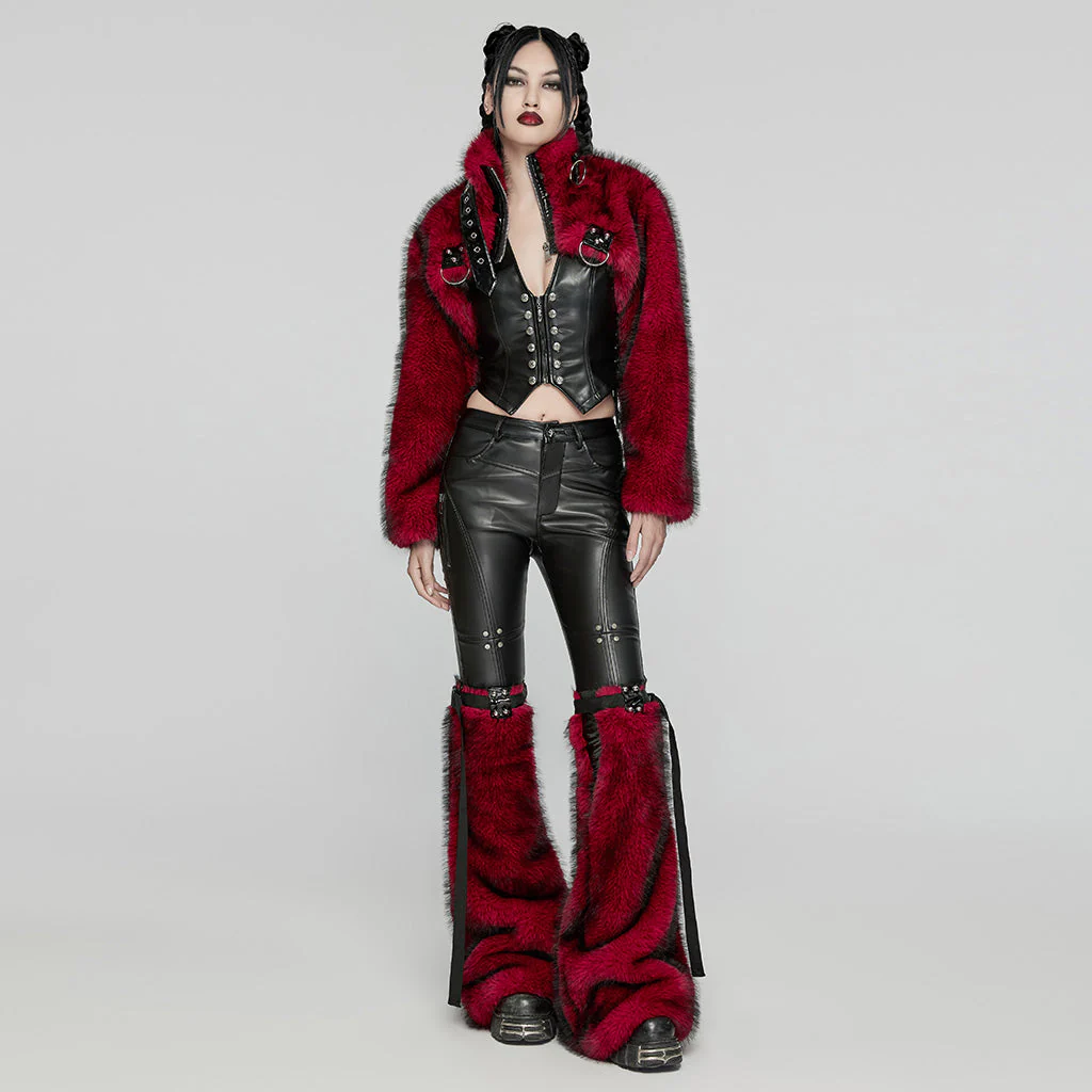 WY-1664XDF Gothic Punk Fur Jacket with Buckle Strap Details - Image 5