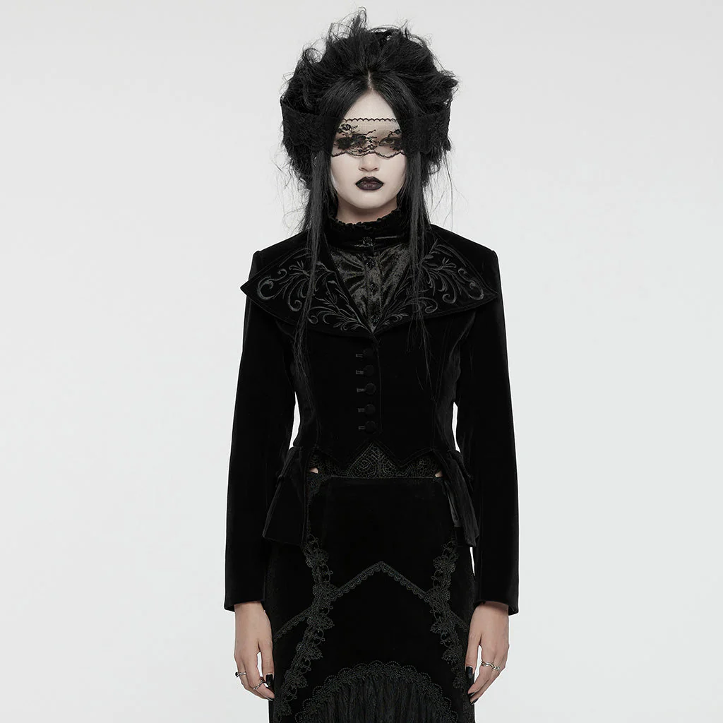 WY-1665XCF Velvet Gothic Embroidered Coat with Lace-Up Back Detailing