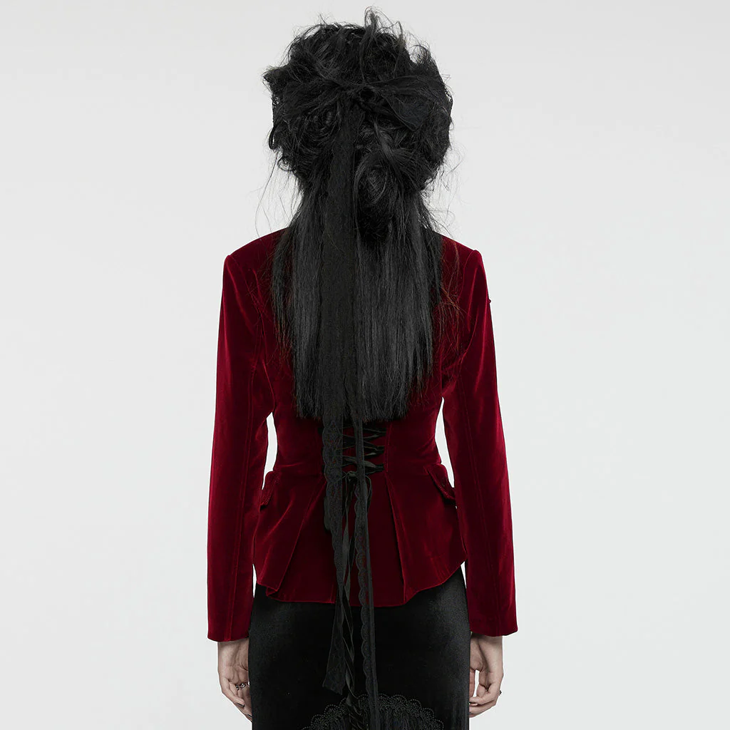 WY-1665XCF Velvet Gothic Embroidered Coat with Lace-Up Back Detailing - Image 13