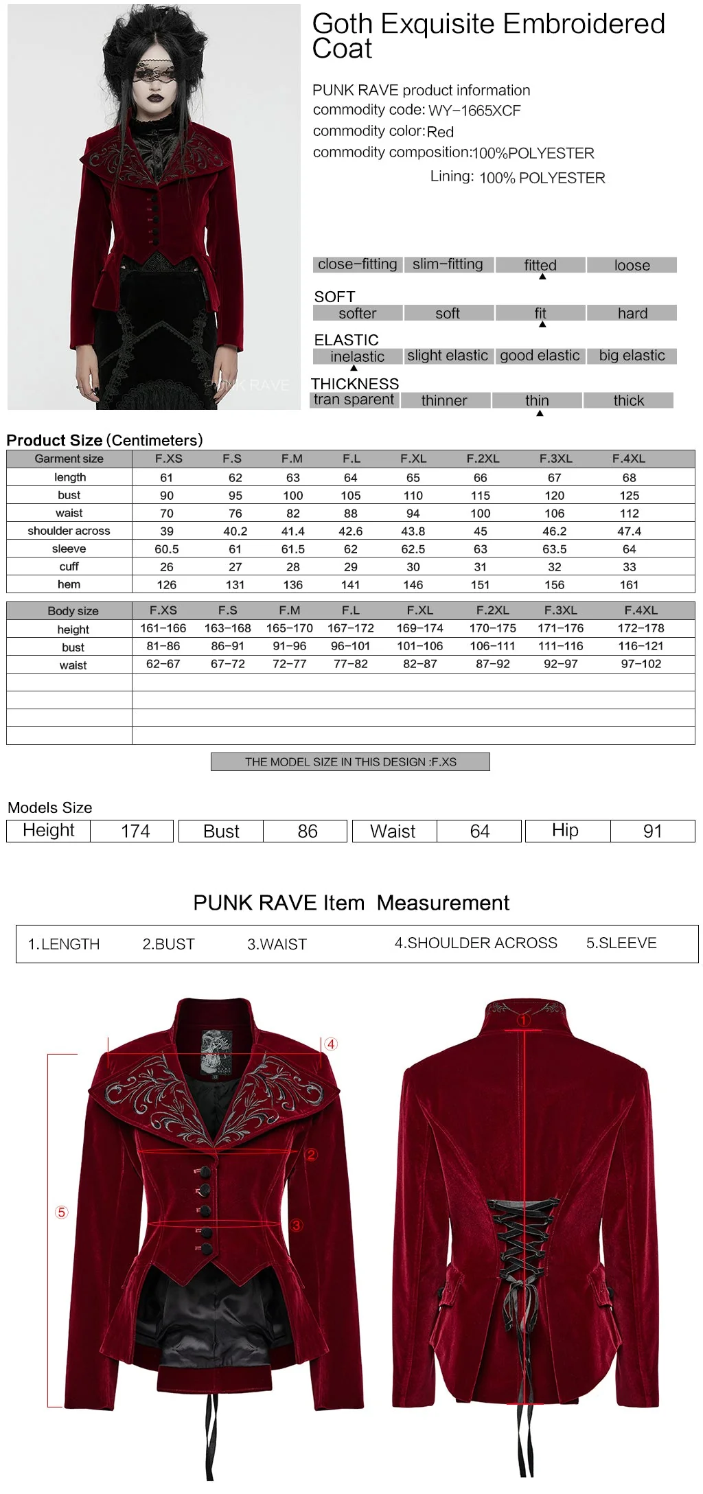 WY-1665XCF Velvet Gothic Embroidered Coat with Lace-Up Back Detailing - Image 17
