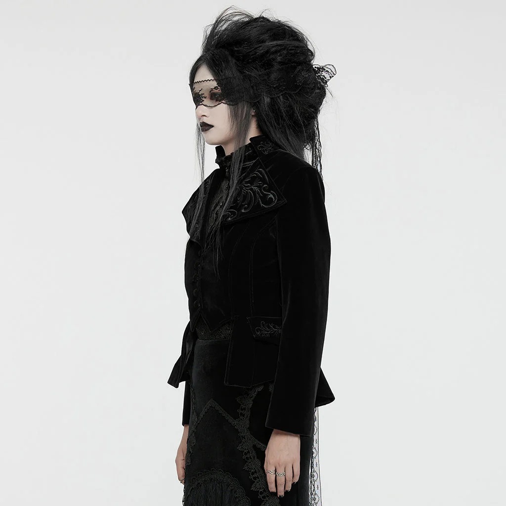 WY-1665XCF Velvet Gothic Embroidered Coat with Lace-Up Back Detailing - Image 21