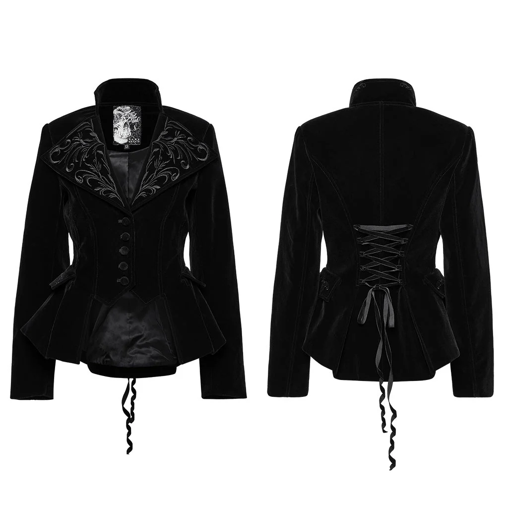WY-1665XCF Velvet Gothic Embroidered Coat with Lace-Up Back Detailing - Image 23