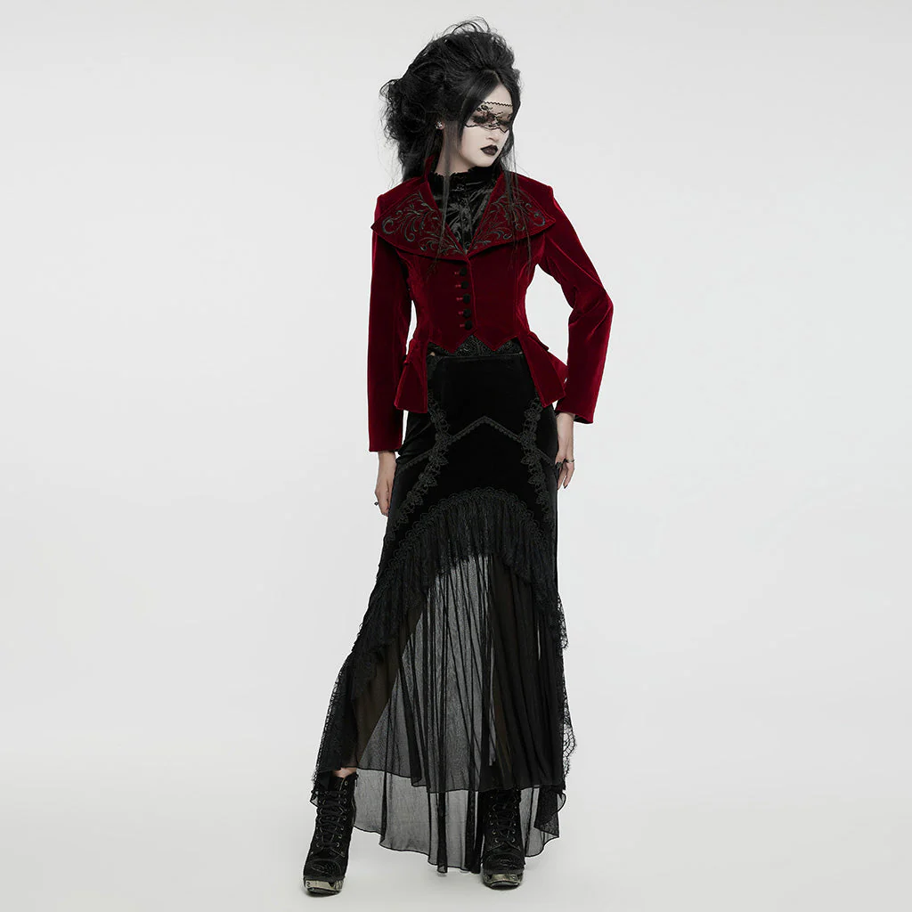 WY-1665XCF Velvet Gothic Embroidered Coat with Lace-Up Back Detailing - Image 31