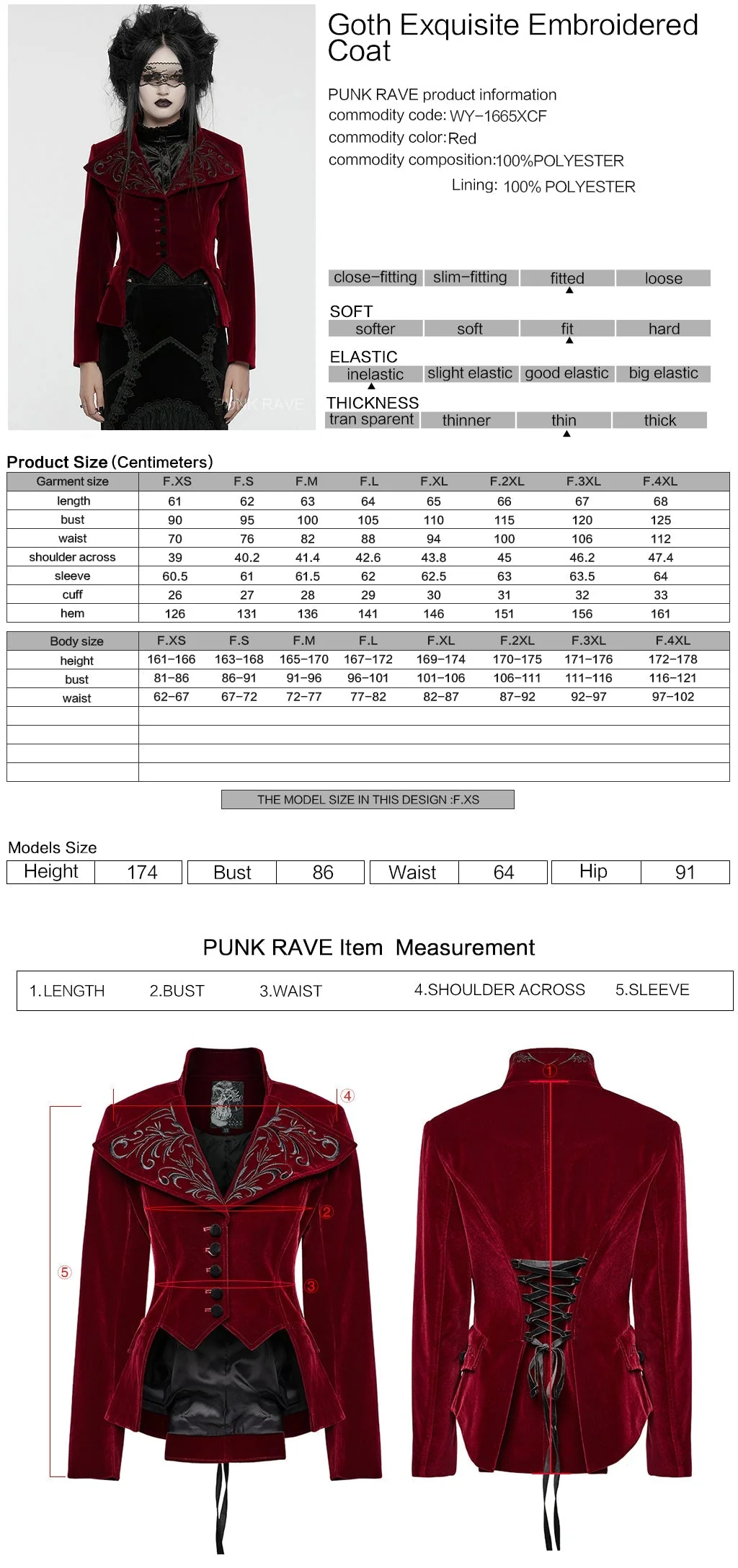 WY-1665XCF Velvet Gothic Embroidered Coat with Lace-Up Back Detailing - Image 33