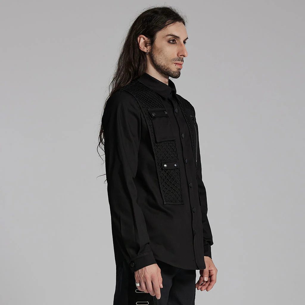 WY-1666CCM Mens Black Gothic Rivet Punk Shirt with Zipper Detail - Image 13