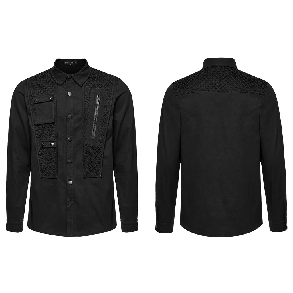 WY-1666CCM Mens Black Gothic Rivet Punk Shirt with Zipper Detail - Image 16