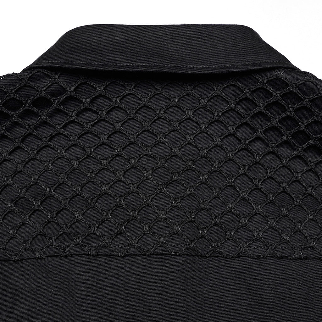 WY-1666CCM Mens Black Gothic Rivet Punk Shirt with Zipper Detail - Image 29
